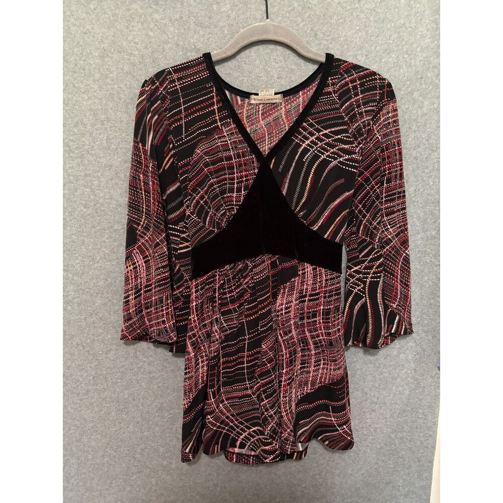 Susan Lawrence Y2K Fairy Grunge Mesh Top S Bell Sleeve Velvet Waist Indie Whimsy